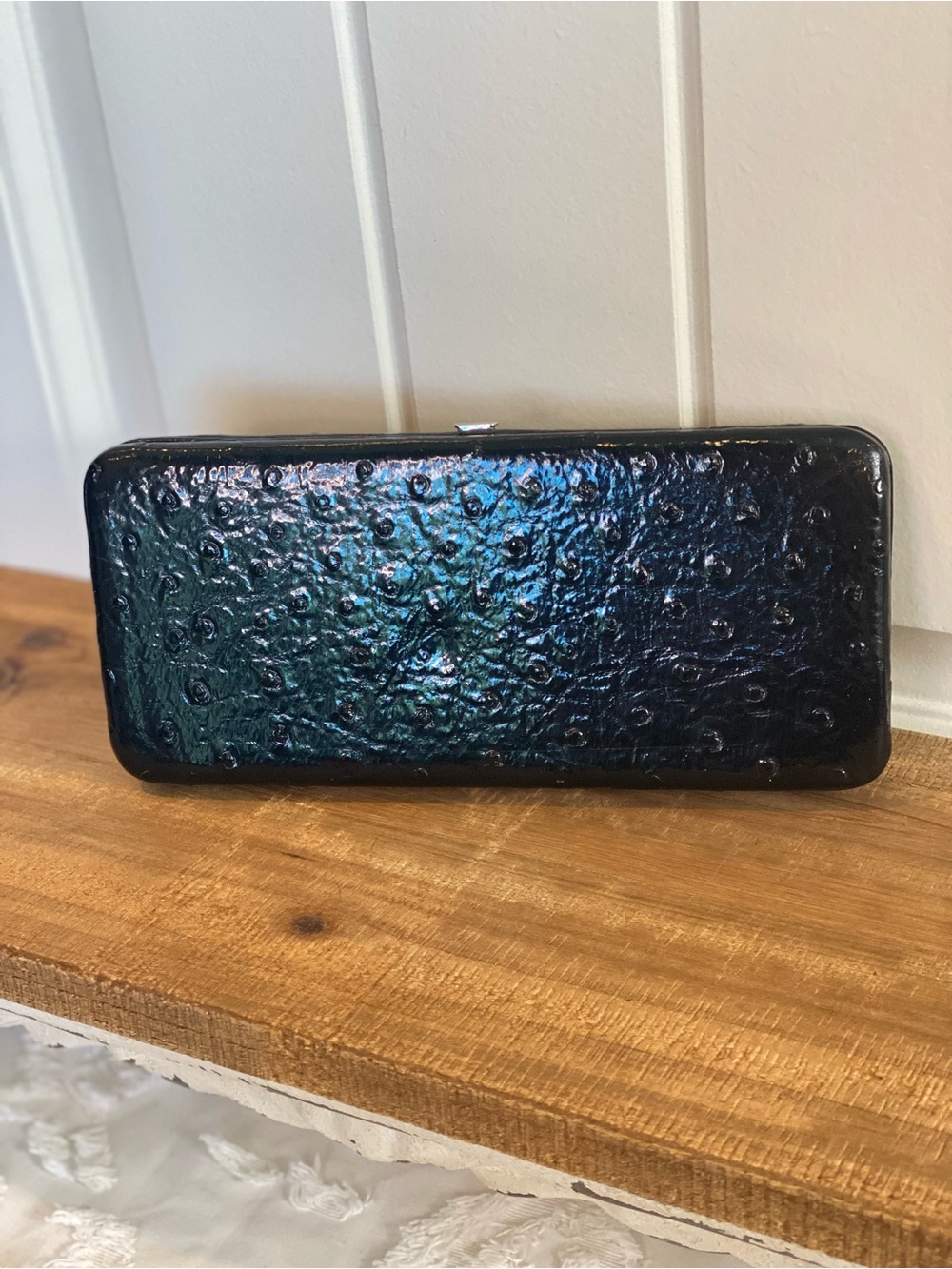 Rolfs Iridescent Black-Green Textured Clutch Wallet